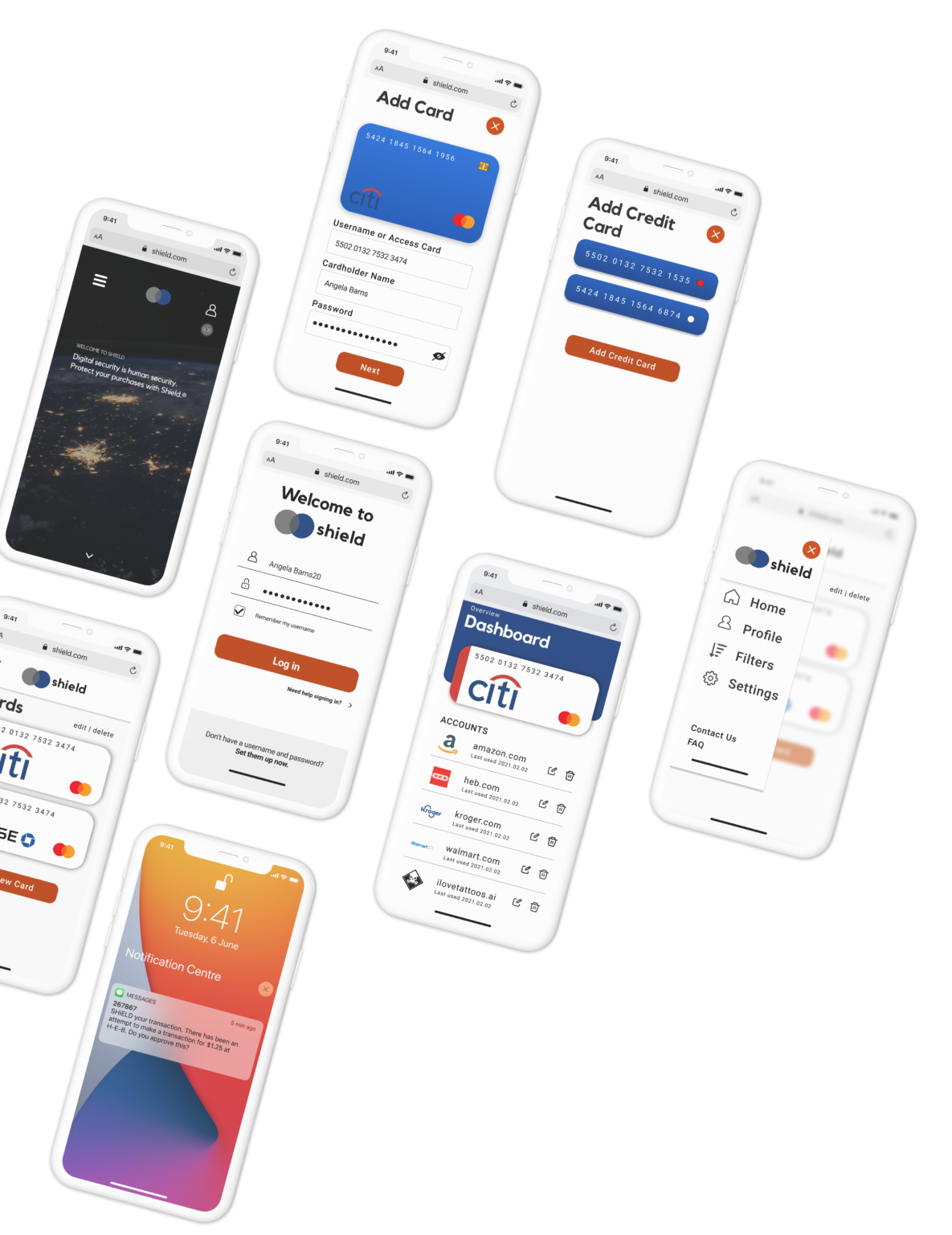 images of mockups from the final application